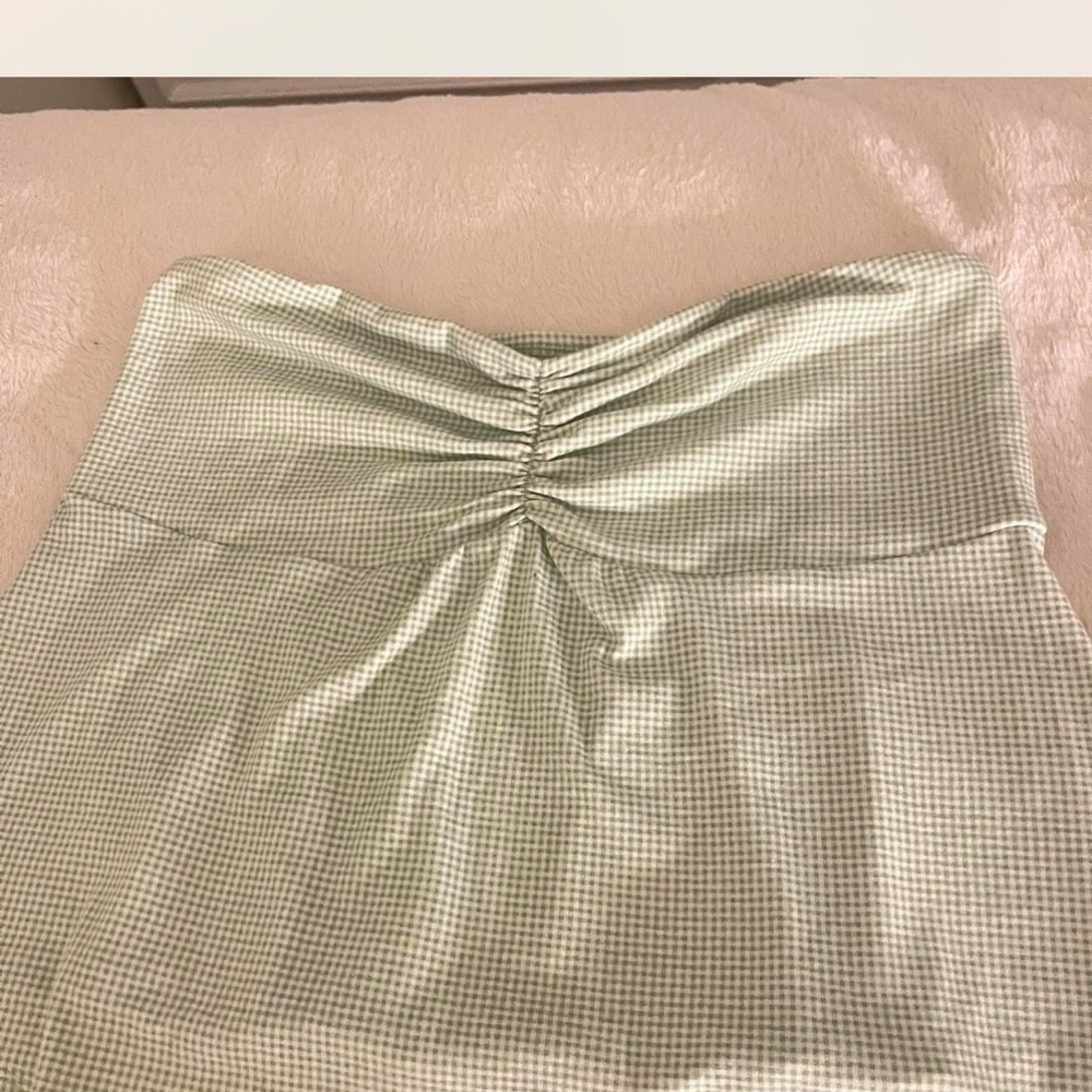 American Eagle Green Gingham Strapless Dress